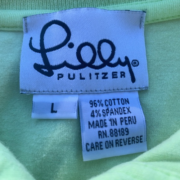 LILLY PULITZER Lime Green Polo Shirt w/ Blue Embroidered Lilly Palm Tree-Size L - Picture 3 of 3
